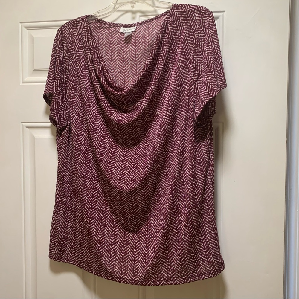 Jaclyn Smith Burgandy Draped Short Sleeve Blouse